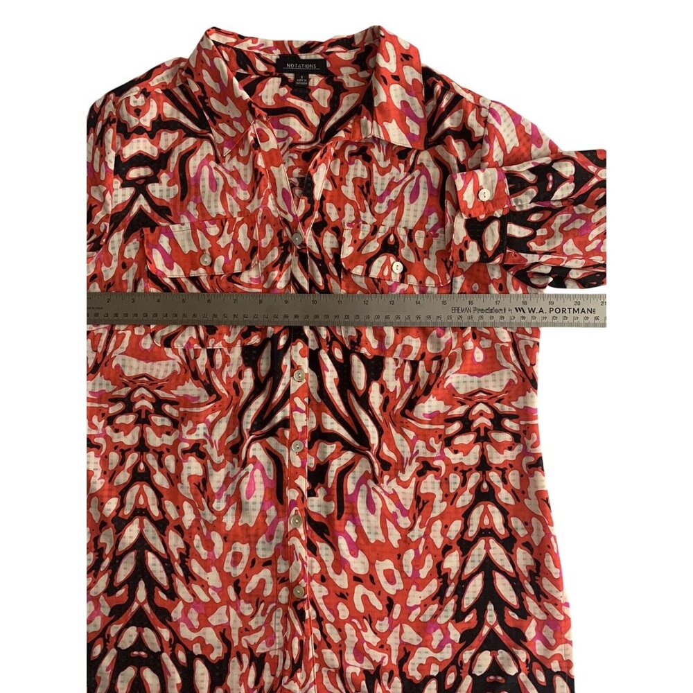 Womens Button-Up Blouse Long Sleeve Animal Print Polyester Red Black Size Small - Picture 8 of 12